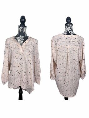 Cure blush pink floral print oversize high/low chiffon top size large